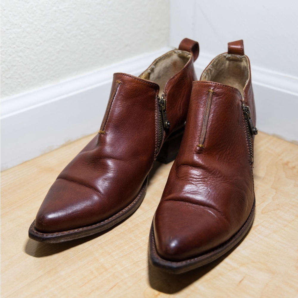 Frye Red Leather Sasha Moto Shootie (Ankle Booties)
